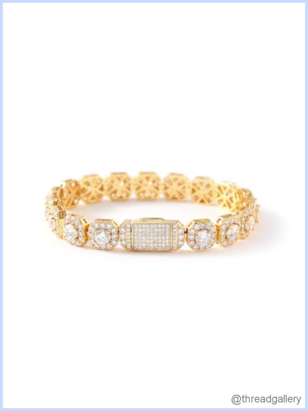 14K Gold Plated 8mm Iced Out Cluster Tennis Bracelet 5A Zircon Bling